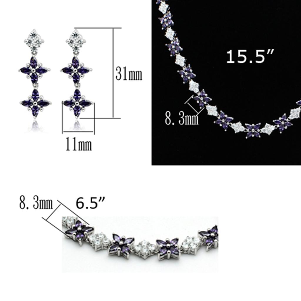 LO2324 - Rhodium Brass Jewelry Sets with AAA Grade CZ  in Amethyst Elsy Style Jewelry Sets