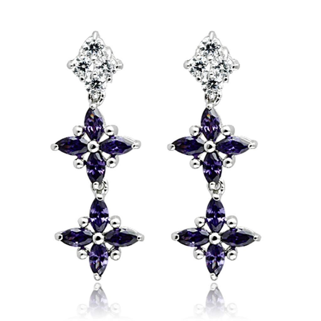 LO2324 - Rhodium Brass Jewelry Sets with AAA Grade CZ  in Amethyst Elsy Style Jewelry Sets