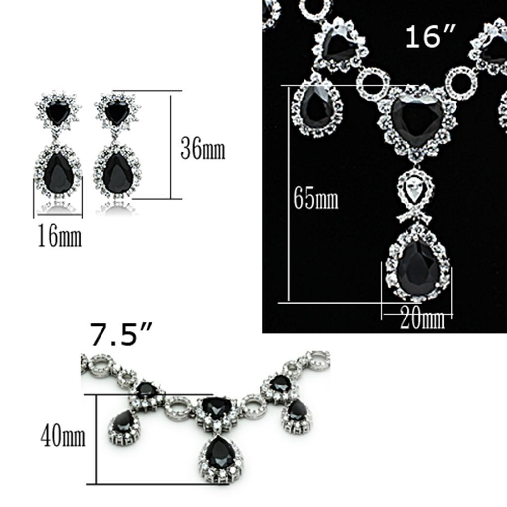 LO2325 - Rhodium Brass Jewelry Sets with AAA Grade CZ  in Jet Elsy Style Jewelry Sets