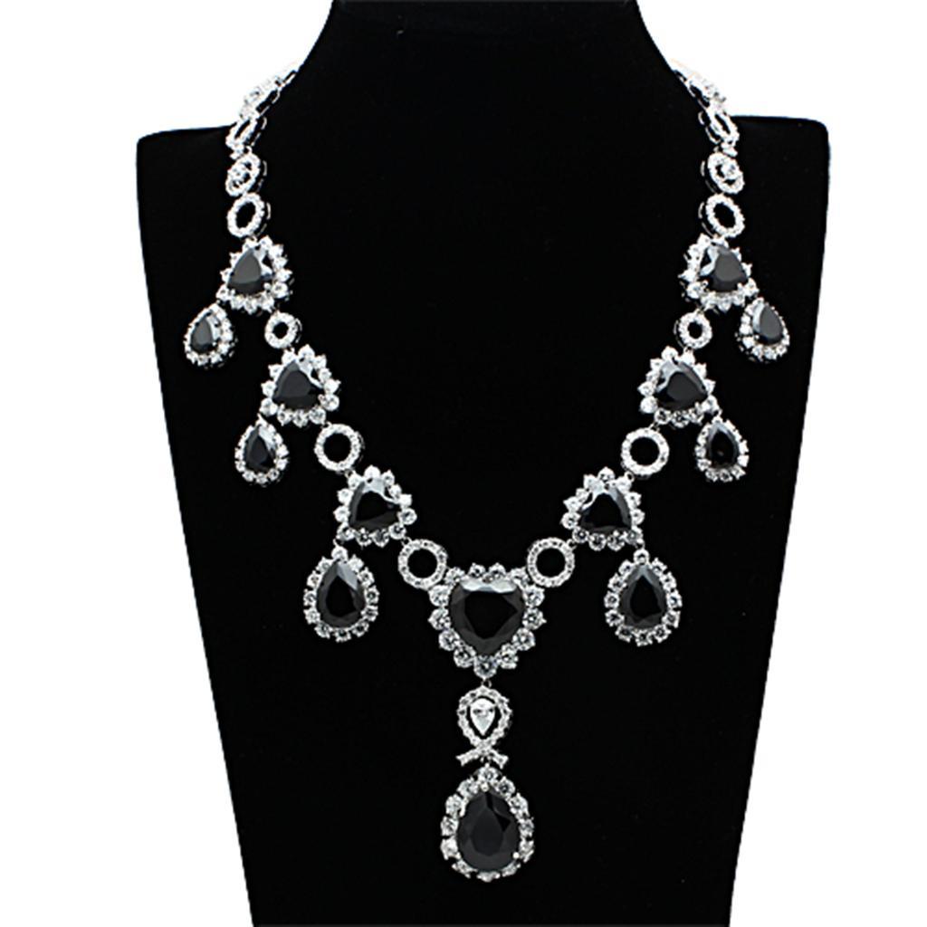 LO2325 - Rhodium Brass Jewelry Sets with AAA Grade CZ  in Jet Elsy Style Jewelry Sets