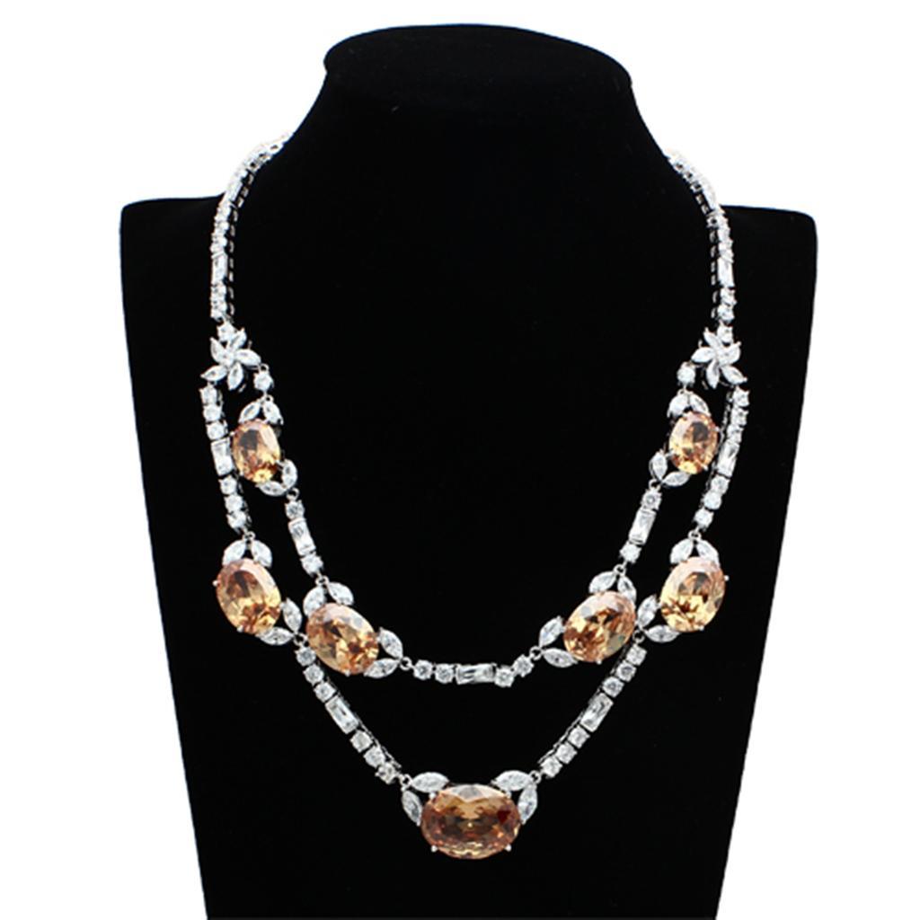 LO2326 - Rhodium Brass Jewelry Sets with AAA Grade CZ  in Champagne Elsy Style Jewelry Sets