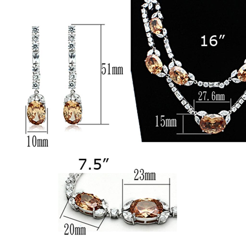 LO2326 - Rhodium Brass Jewelry Sets with AAA Grade CZ  in Champagne Elsy Style Jewelry Sets