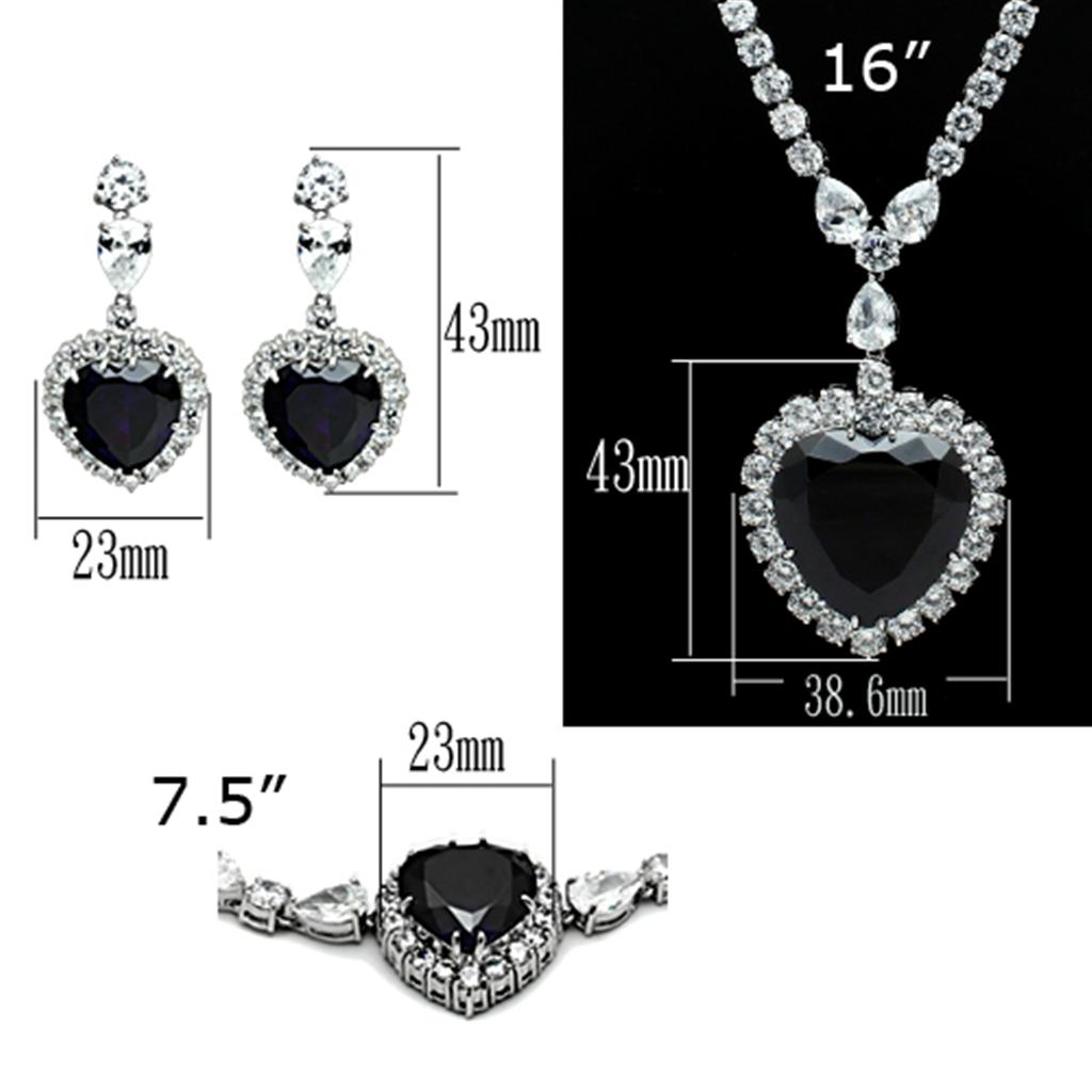 LO2327 - Rhodium Brass Jewelry Sets with AAA Grade CZ  in Amethyst Elsy Style Jewelry Sets