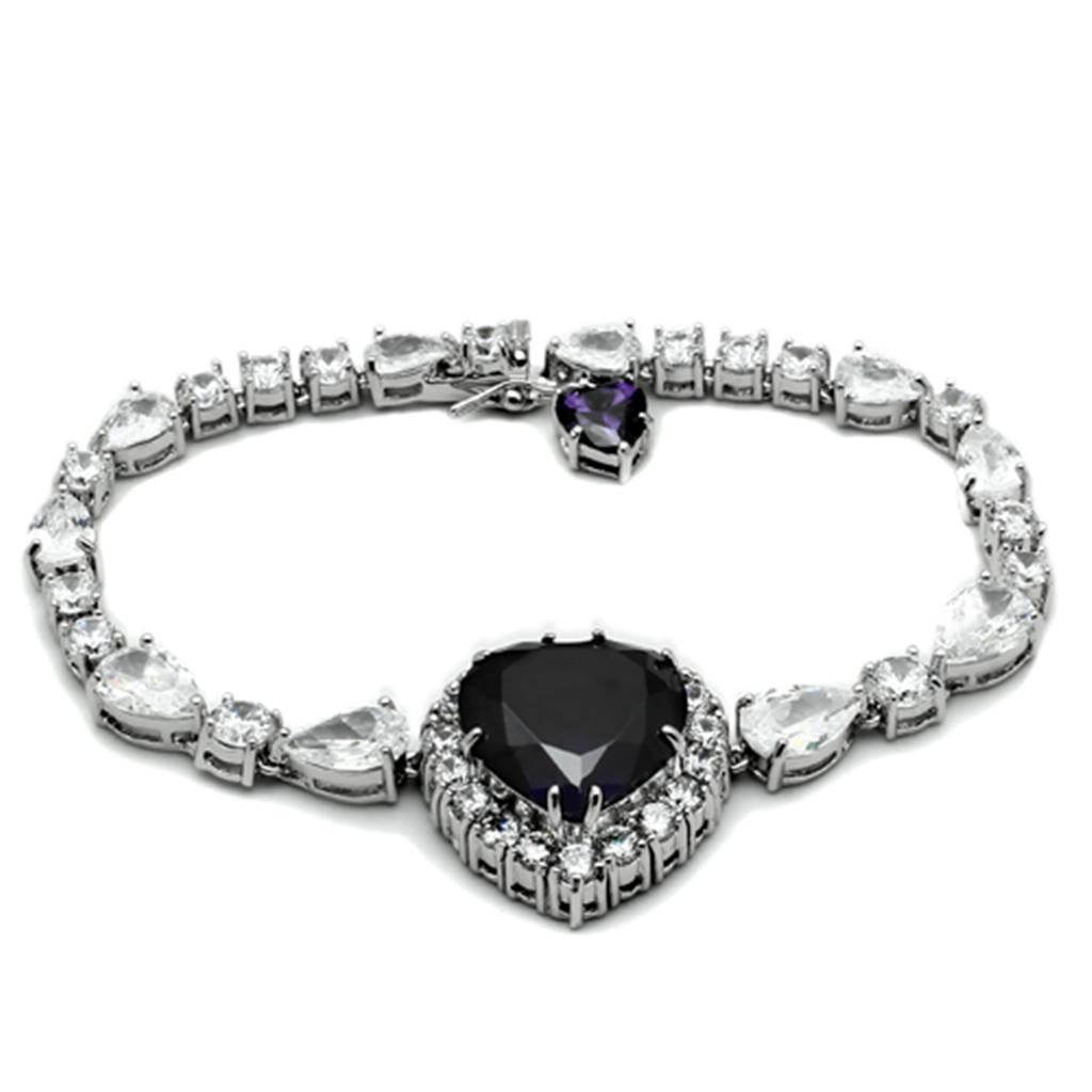 LO2327 - Rhodium Brass Jewelry Sets with AAA Grade CZ  in Amethyst Elsy Style Jewelry Sets