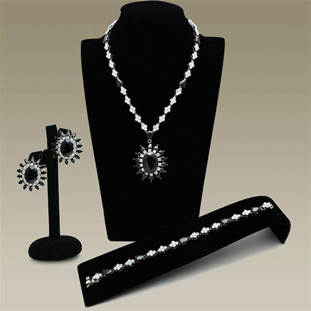 LO2330 - Rhodium Brass Jewelry Sets with AAA Grade CZ  in Jet Elsy Style Jewelry Sets