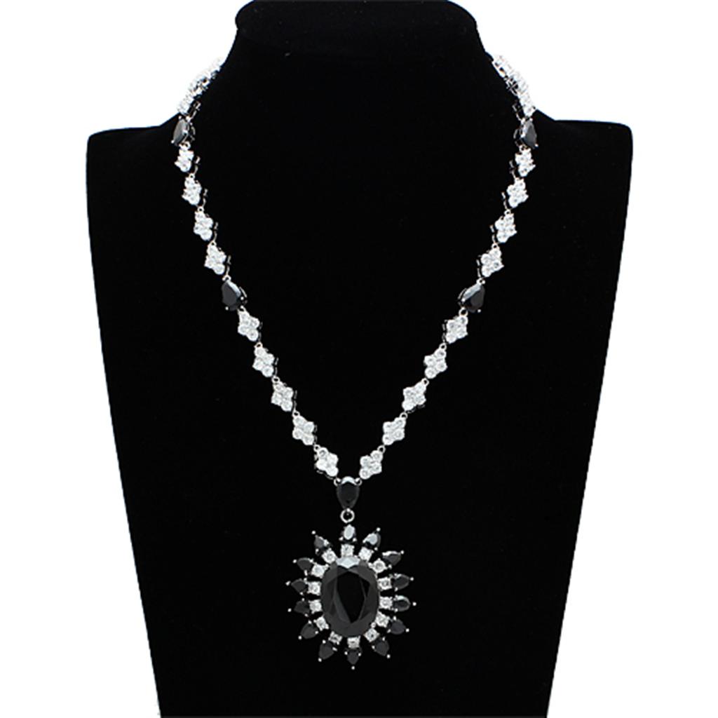 LO2330 - Rhodium Brass Jewelry Sets with AAA Grade CZ  in Jet Elsy Style Jewelry Sets