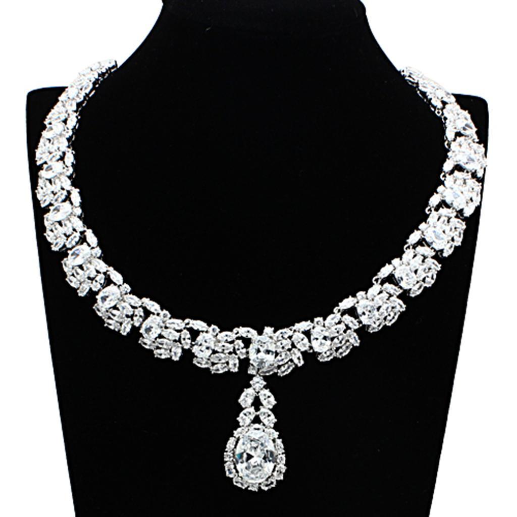 LO2333 - Rhodium Brass Jewelry Sets with AAA Grade CZ  in Clear Elsy Style Jewelry Sets