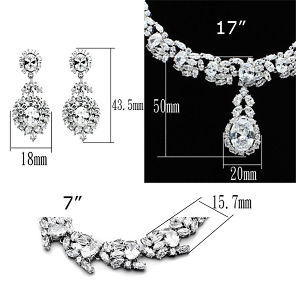 LO2333 - Rhodium Brass Jewelry Sets with AAA Grade CZ  in Clear Elsy Style Jewelry Sets