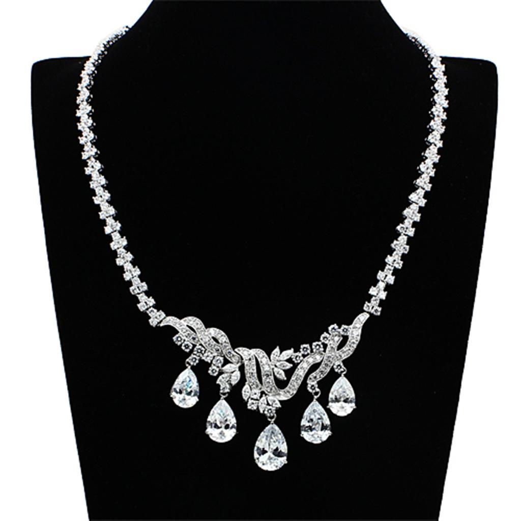 LO2334 - Rhodium Brass Jewelry Sets with AAA Grade CZ  in Clear Elsy Style Jewelry Sets