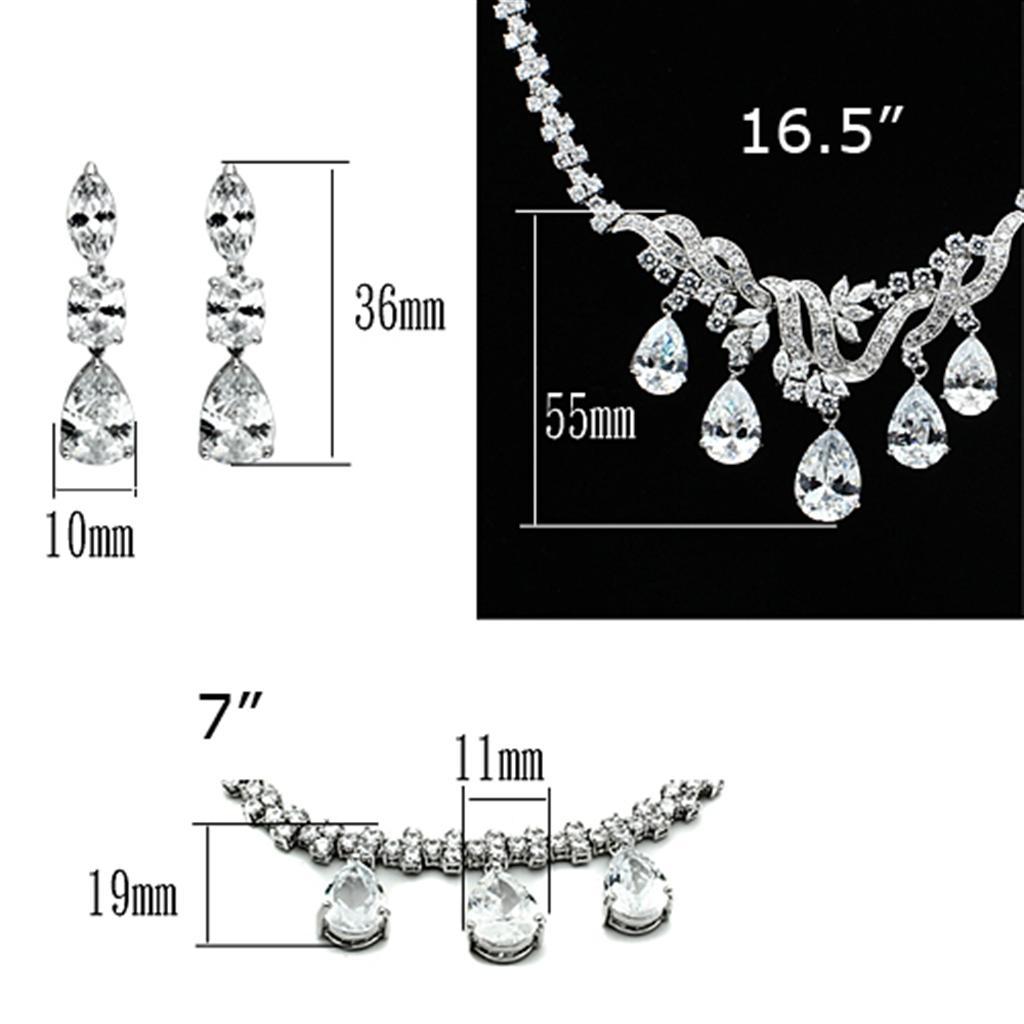 LO2334 - Rhodium Brass Jewelry Sets with AAA Grade CZ  in Clear Elsy Style Jewelry Sets