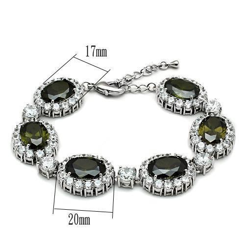 LO2358 - Rhodium Brass Bracelet with AAA Grade CZ  in Olivine color Elsy Style Bracelet