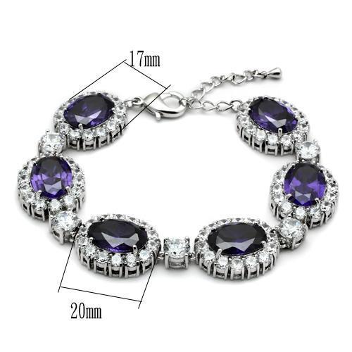 LO2359 - Rhodium Brass Bracelet with AAA Grade CZ  in Amethyst Elsy Style Bracelet