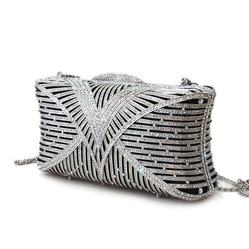 LO2362 - Imitation Rhodium White Metal Clutch with Top Grade Crystal  in White Elsy Style Clutch