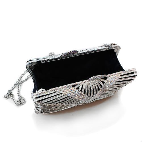 LO2362 - Imitation Rhodium White Metal Clutch with Top Grade Crystal  in White Elsy Style Clutch