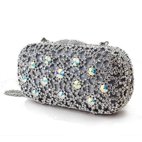 LO2364 - Imitation Rhodium White Metal Clutch with Top Grade Crystal  in White Elsy Style Clutch