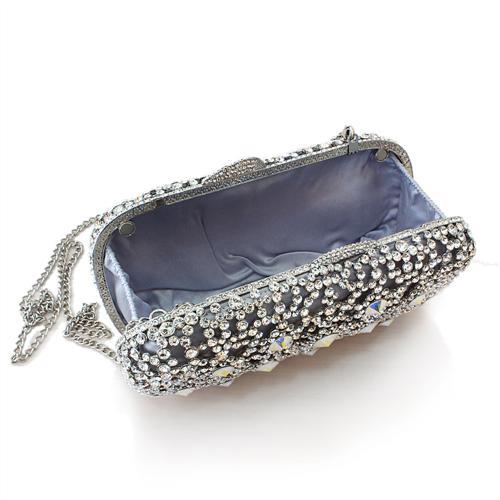 LO2364 - Imitation Rhodium White Metal Clutch with Top Grade Crystal  in White Elsy Style Clutch