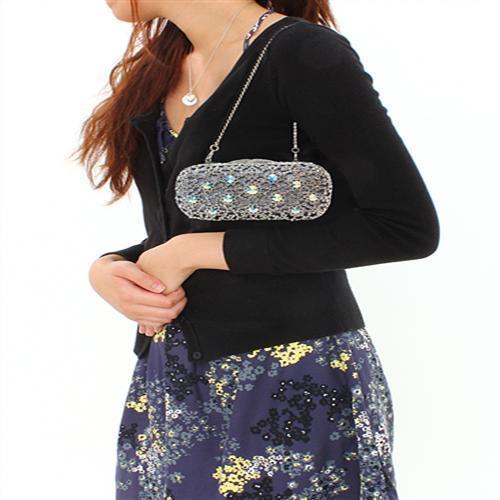 LO2364 - Imitation Rhodium White Metal Clutch with Top Grade Crystal  in White Elsy Style Clutch