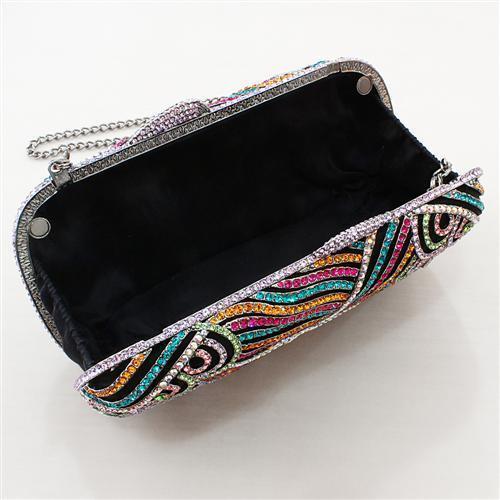 LO2365 - Imitation Rhodium White Metal Clutch with Top Grade Crystal  in Multi Color Elsy Style Clutch