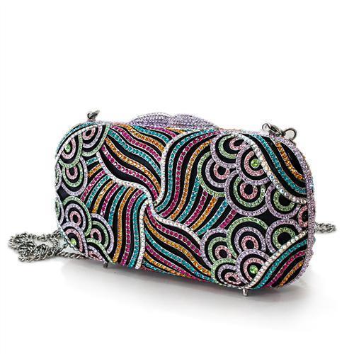 LO2365 - Imitation Rhodium White Metal Clutch with Top Grade Crystal  in Multi Color Elsy Style Clutch