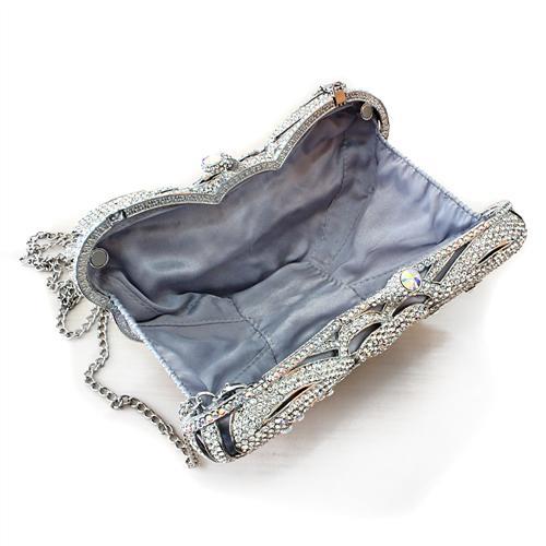 LO2366 - Imitation Rhodium White Metal Clutch with Top Grade Crystal  in White Elsy Style Clutch