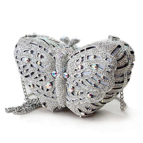 LO2366 - Imitation Rhodium White Metal Clutch with Top Grade Crystal  in White Elsy Style Clutch