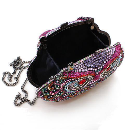 LO2368 - Ruthenium White Metal Clutch with Top Grade Crystal  in Multi Color Elsy Style Clutch