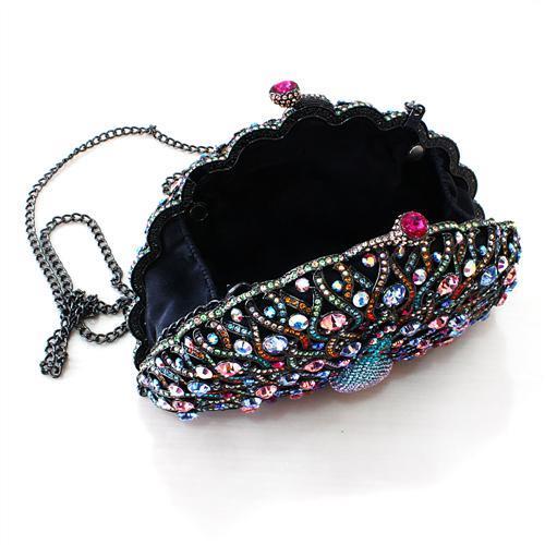 LO2370 - Ruthenium White Metal Clutch with Top Grade Crystal  in Multi Color Elsy Style Clutch