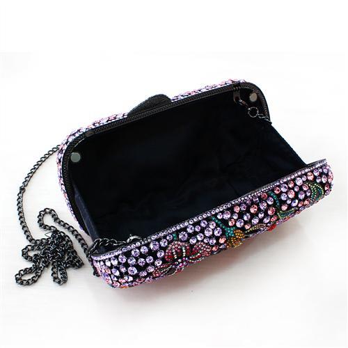 LO2374 - Ruthenium White Metal Clutch with Top Grade Crystal  in Multi Color Elsy Style Clutch