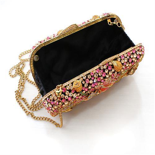 LO2375 - Ancientry Gold White Metal Clutch with Top Grade Crystal  in Multi Color Elsy Style Clutch