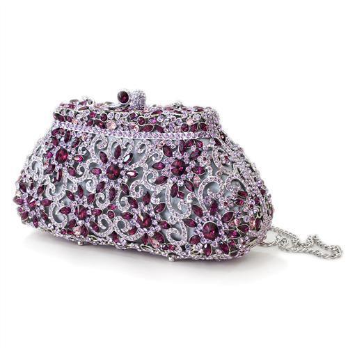 LO2376 - Imitation Rhodium White Metal Clutch with Top Grade Crystal  in Multi Color Elsy Style Clutch