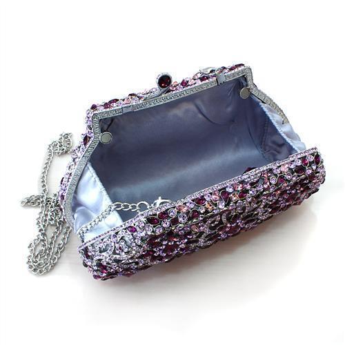 LO2376 - Imitation Rhodium White Metal Clutch with Top Grade Crystal  in Multi Color Elsy Style Clutch