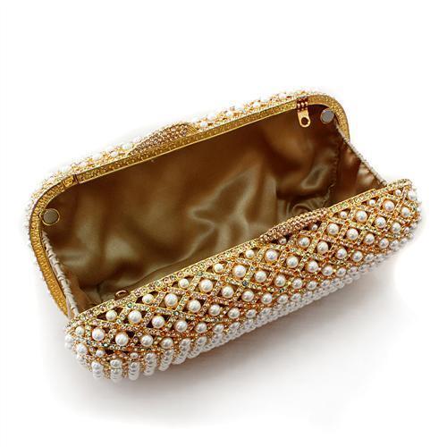 LO2377 - Gold White Metal Clutch with Top Grade Crystal  in Multi Color Elsy Style Clutch