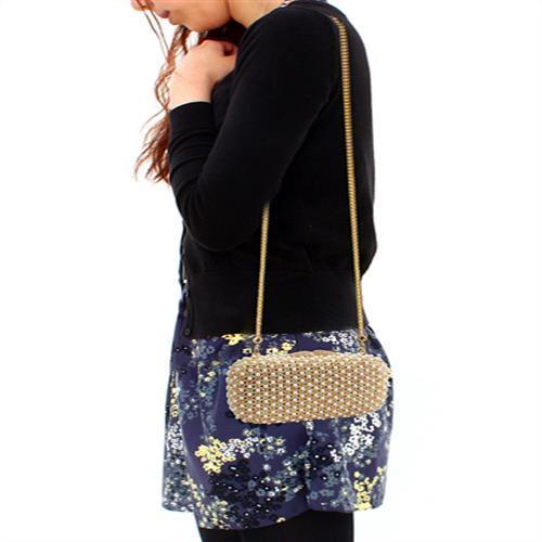 LO2377 - Gold White Metal Clutch with Top Grade Crystal  in Multi Color Elsy Style Clutch