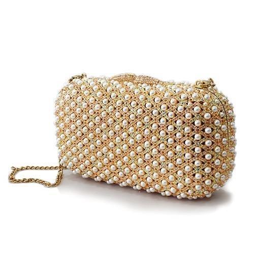 LO2377 - Gold White Metal Clutch with Top Grade Crystal  in Multi Color Elsy Style Clutch