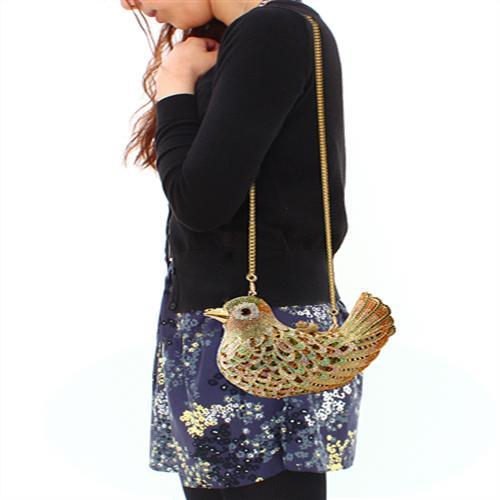 LO2378 - Gold White Metal Clutch with Top Grade Crystal  in Multi Color Elsy Style Clutch