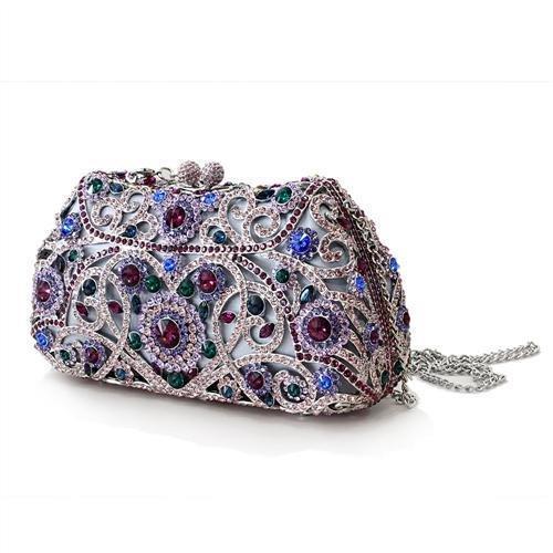 LO2379 - Imitation Rhodium White Metal Clutch with Top Grade Crystal  in Multi Color Elsy Style Clutch