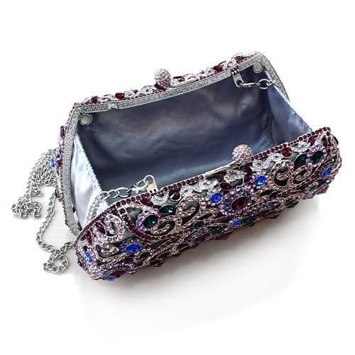 LO2379 - Imitation Rhodium White Metal Clutch with Top Grade Crystal  in Multi Color Elsy Style Clutch