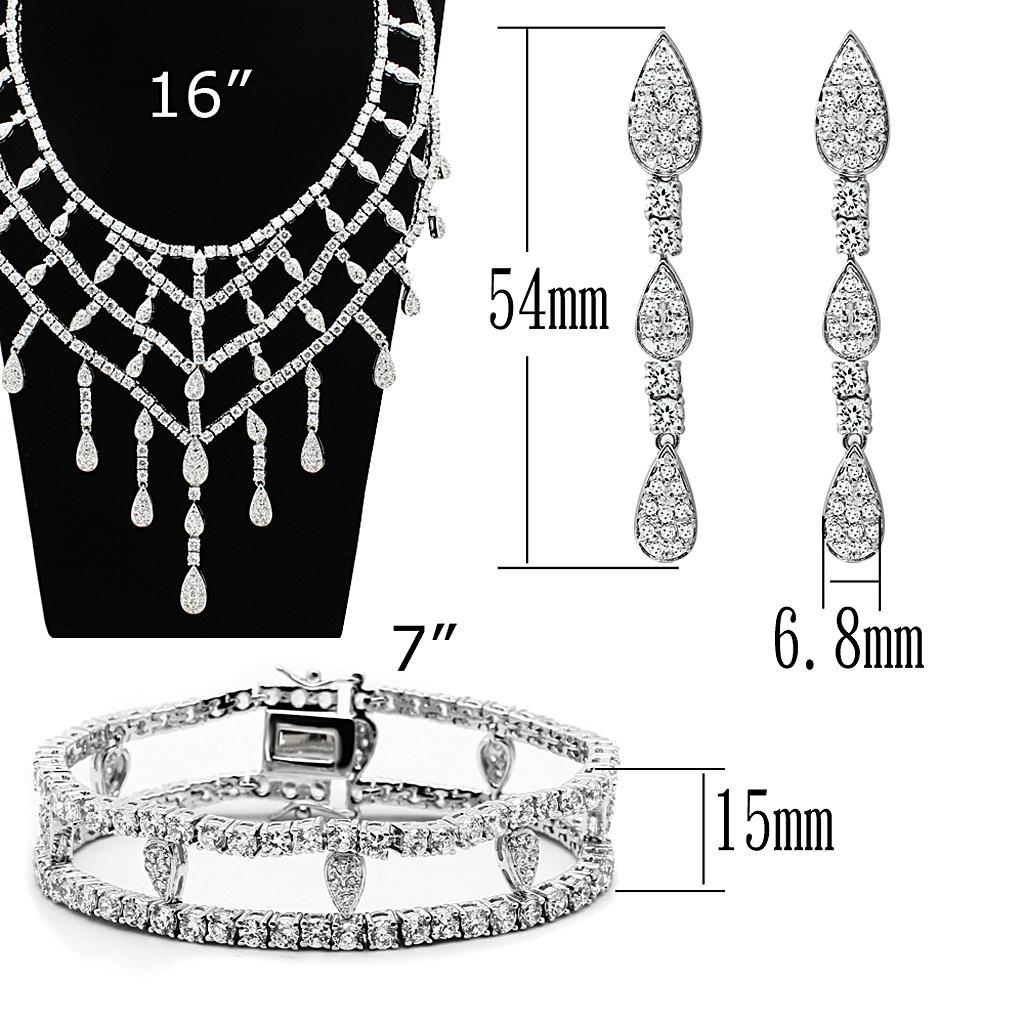 LO2428 - Rhodium Brass Jewelry Sets with AAA Grade CZ  in Clear Elsy Style Jewelry Sets