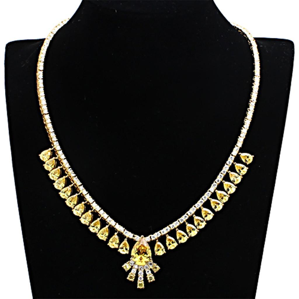 LO2429 - Gold Brass Jewelry Sets with AAA Grade CZ  in Topaz Elsy Style Jewelry Sets