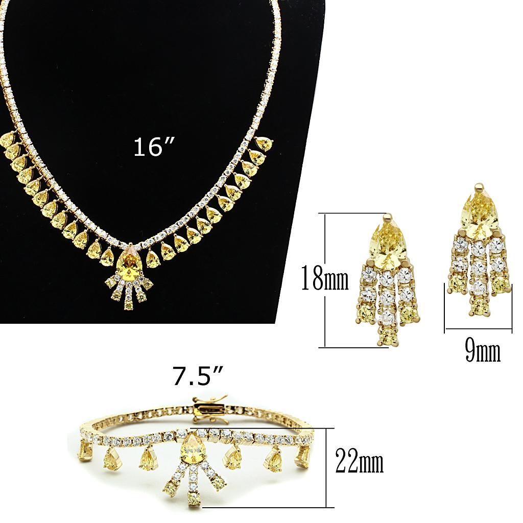 LO2429 - Gold Brass Jewelry Sets with AAA Grade CZ  in Topaz Elsy Style Jewelry Sets