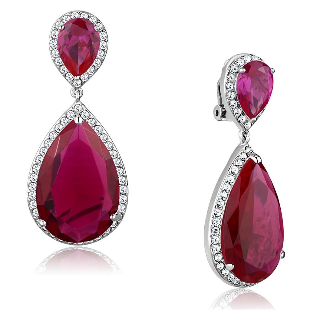 LO3296 - Rhodium Brass Earrings with AAA Grade CZ  in Ruby Elsy Style Earrings