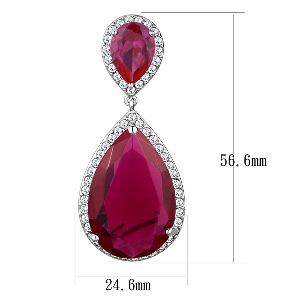 LO3296 - Rhodium Brass Earrings with AAA Grade CZ  in Ruby Elsy Style Earrings