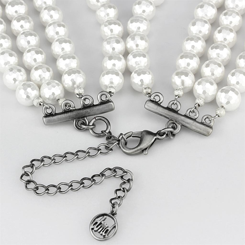 LO3820 - Antique Silver White Metal Necklace with Synthetic Glass Bead in White Elsy Style Necklace