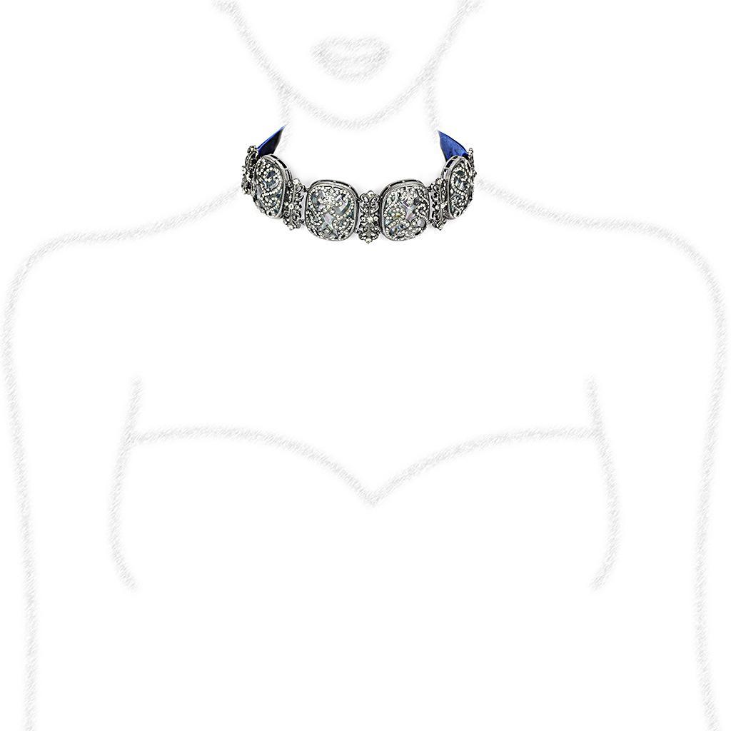 LO4206 - TIN Cobalt Black Brass Necklace with AAA Grade CZ  in Clear Elsy Style Necklace