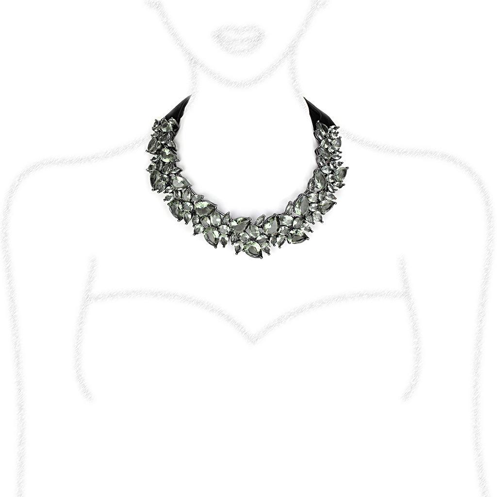 LO4208 - TIN Cobalt Black Brass Necklace with Synthetic Synthetic Glass in Black Diamond Elsy Style Necklace