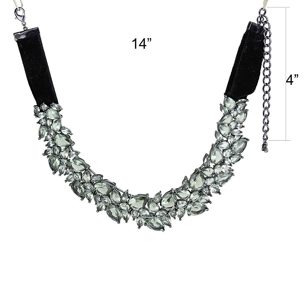 LO4208 - TIN Cobalt Black Brass Necklace with Synthetic Synthetic Glass in Black Diamond Elsy Style Necklace