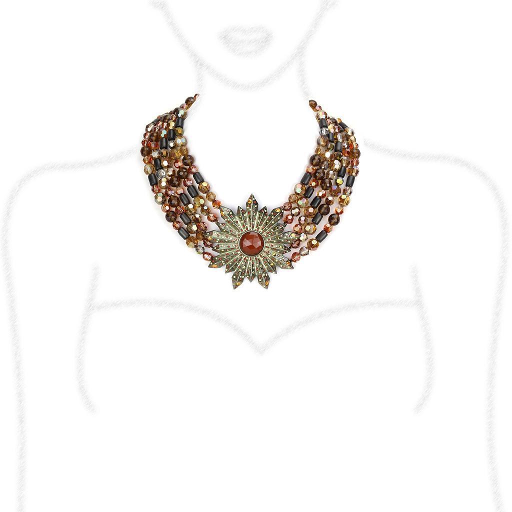 LO4210 - Antique Copper Brass Necklace with Synthetic Onyx in Garnet Elsy Style Necklace