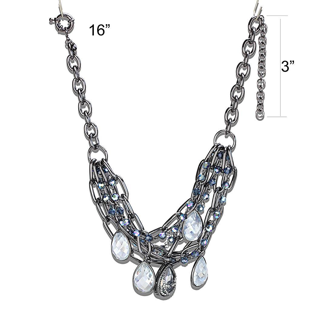 LO4211 - TIN Cobalt Black Brass Necklace with AAA Grade CZ  in Clear Elsy Style Necklace