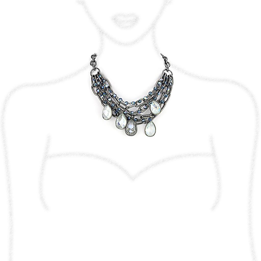 LO4211 - TIN Cobalt Black Brass Necklace with AAA Grade CZ  in Clear Elsy Style Necklace