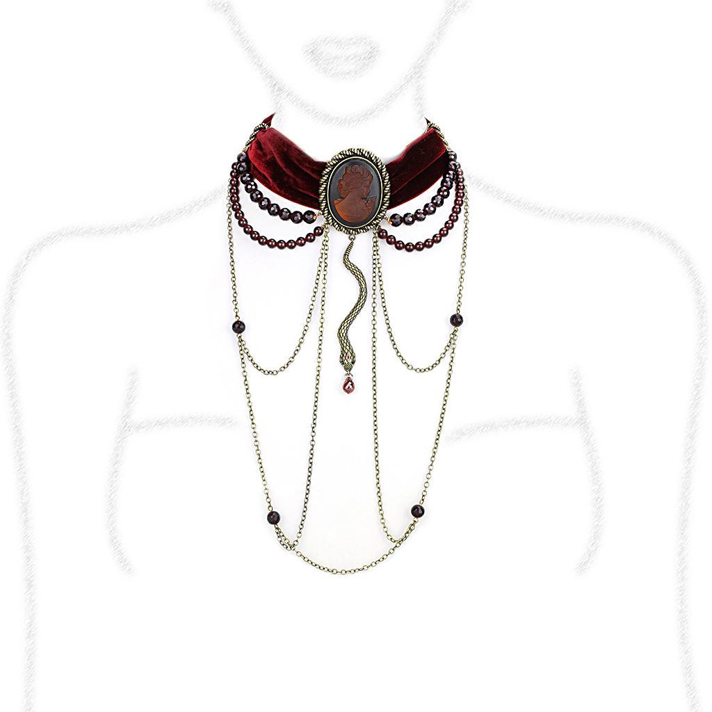 LO4212 - Antique Copper Brass Necklace with Synthetic Synthetic Stone in Smoked Quartz Elsy Style Necklace